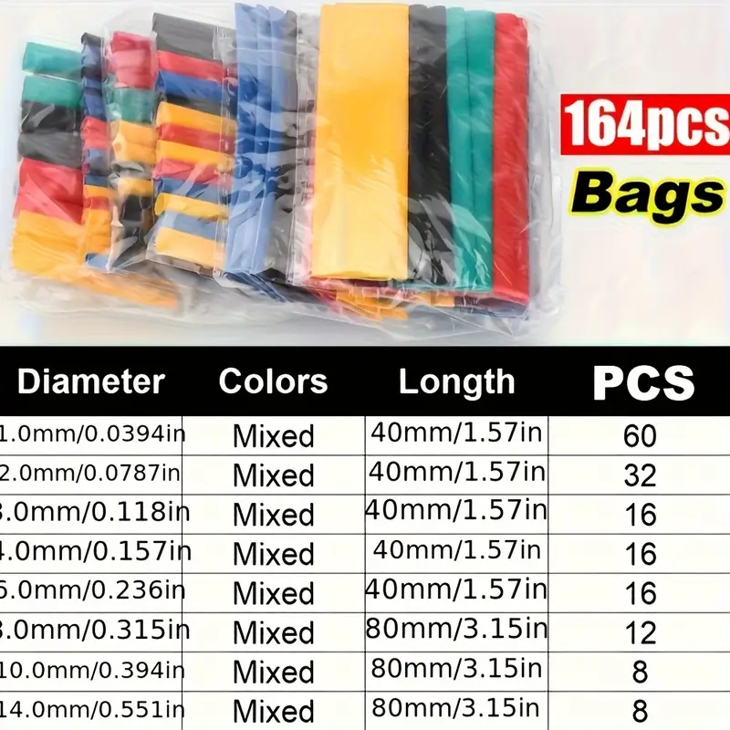 164pcs Heat-Resistant Heat Shr - Shrink Wrap Pvc avaliação e preço